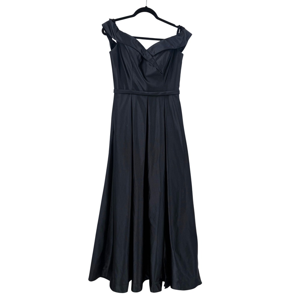 Aspeed USA Womens Black‎ Off Shoulder Pleated A-Line Formal Evening Dress Gown M